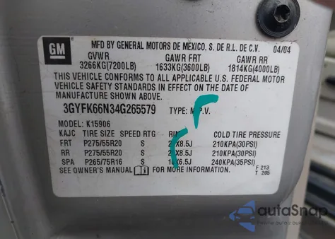 2004 Cadillac Escalade Esv Platinum Edition из США, поврежденный, VIN 3GYFK66N34G265579